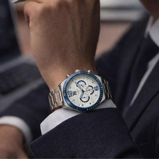 T5 Azure Bezel Silver Steel Chronograph Watch