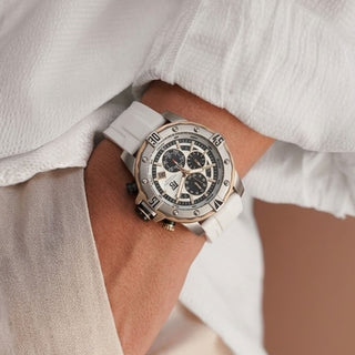 T5 white Silicone Black Dial Multi-Dial Chronograph Watch