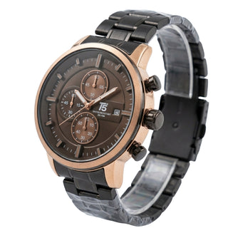 T5 Gold-Bezel Black Steel Multi-Dial Chronograph Watch