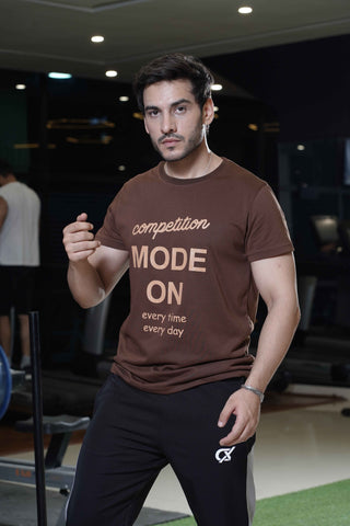 Cx Sporty Typo Half Sleeves Brown T-shirt for Men
