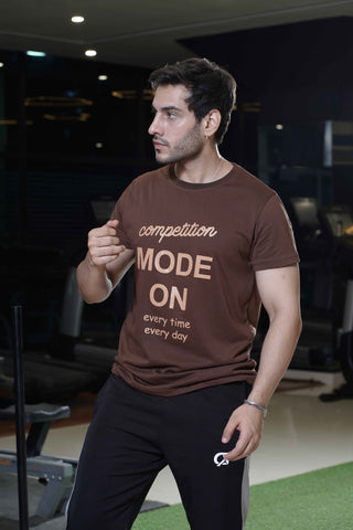 Cx Sporty Typo Half Sleeves Brown T-shirt for Men