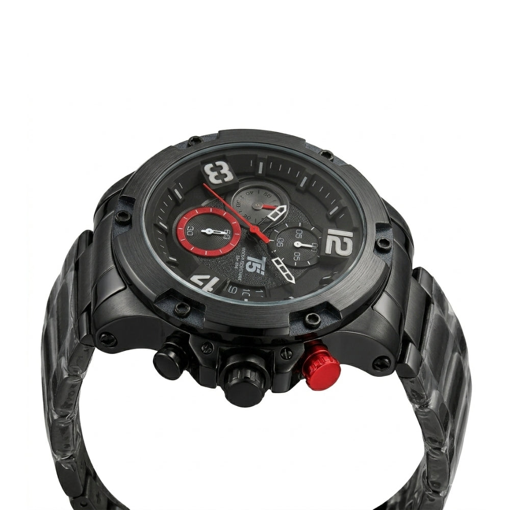T5 Crimson Accent Black Steel Chronograph Watch