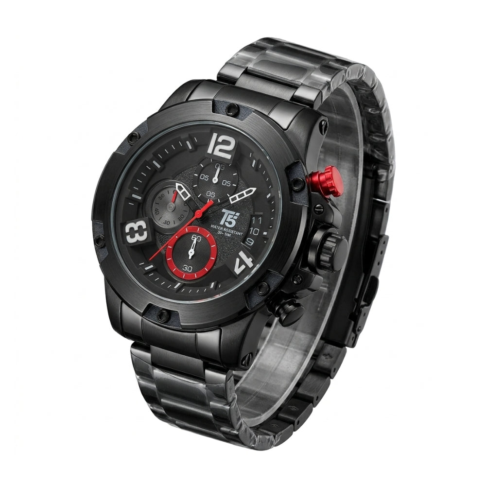 T5 Crimson Accent Black Steel Chronograph Watch