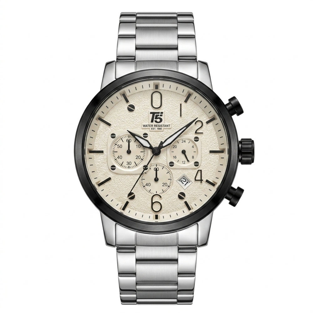 T5  Silver Silicone Black Dial Multi-Dial Chronograph Watch