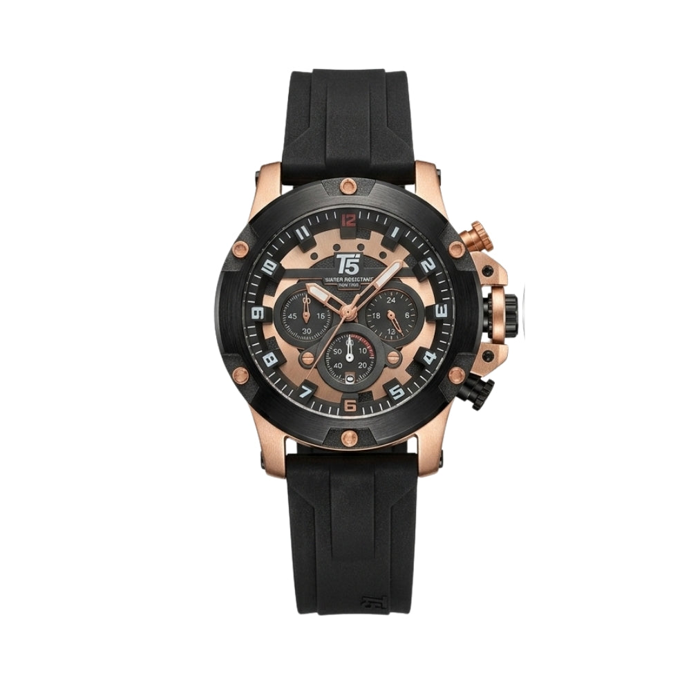 T5  Black Silicone  Black Dial Multi-Dial Chronograph Watch