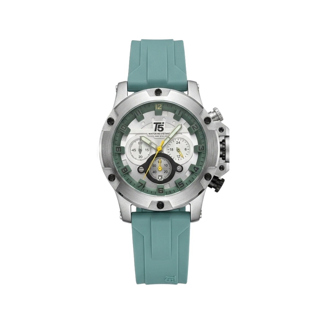 T5 Blue Silicone Black Dial Multi-Dial Chronograph Watch