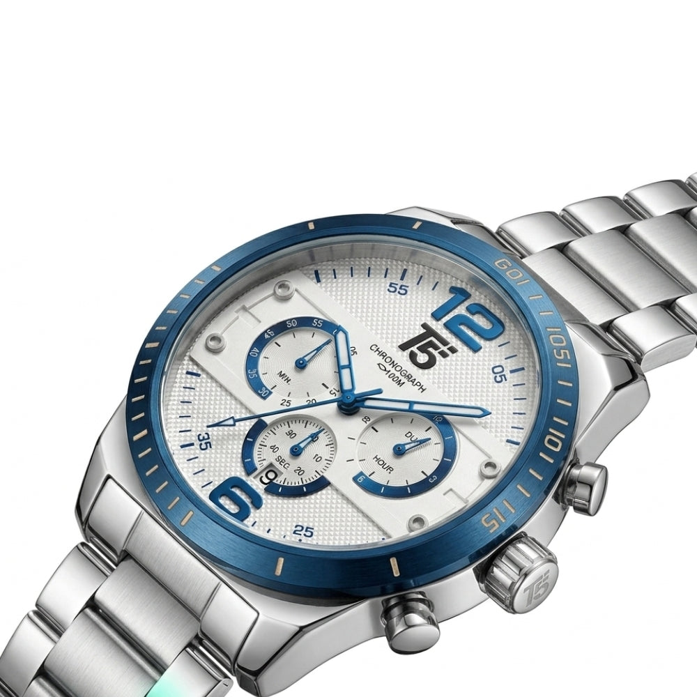 T5 Azure Bezel Silver Steel Chronograph Watch
