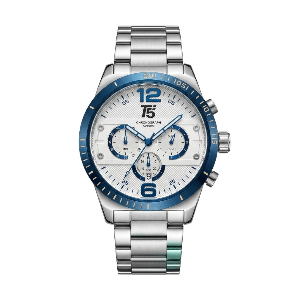 T5 Azure Bezel Silver Steel Chronograph Watch