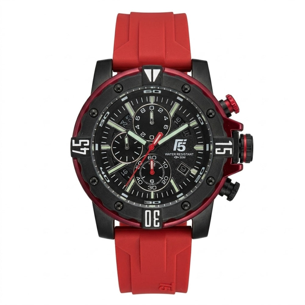 T5 Red Silicone Black Dial Multi-Dial Chronograph Watch