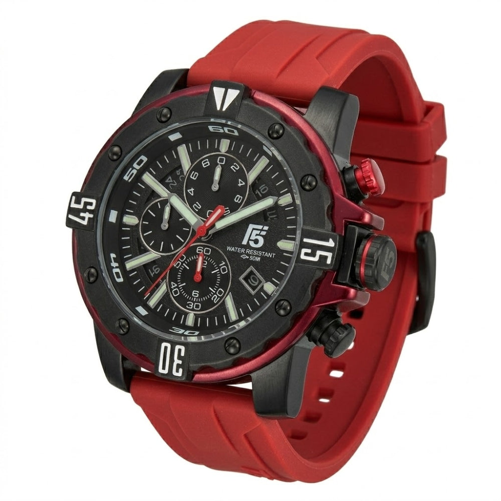 T5 Red Silicone Black Dial Multi-Dial Chronograph Watch