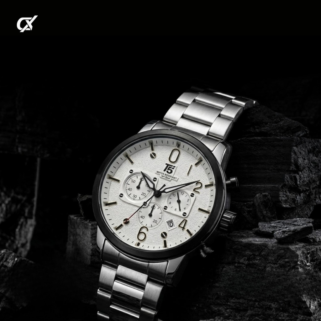 T5  Silver Silicone Black Dial Multi-Dial Chronograph Watch