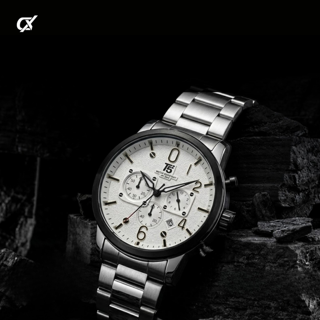 T5  Silver Silicone Black Dial Multi-Dial Chronograph Watch