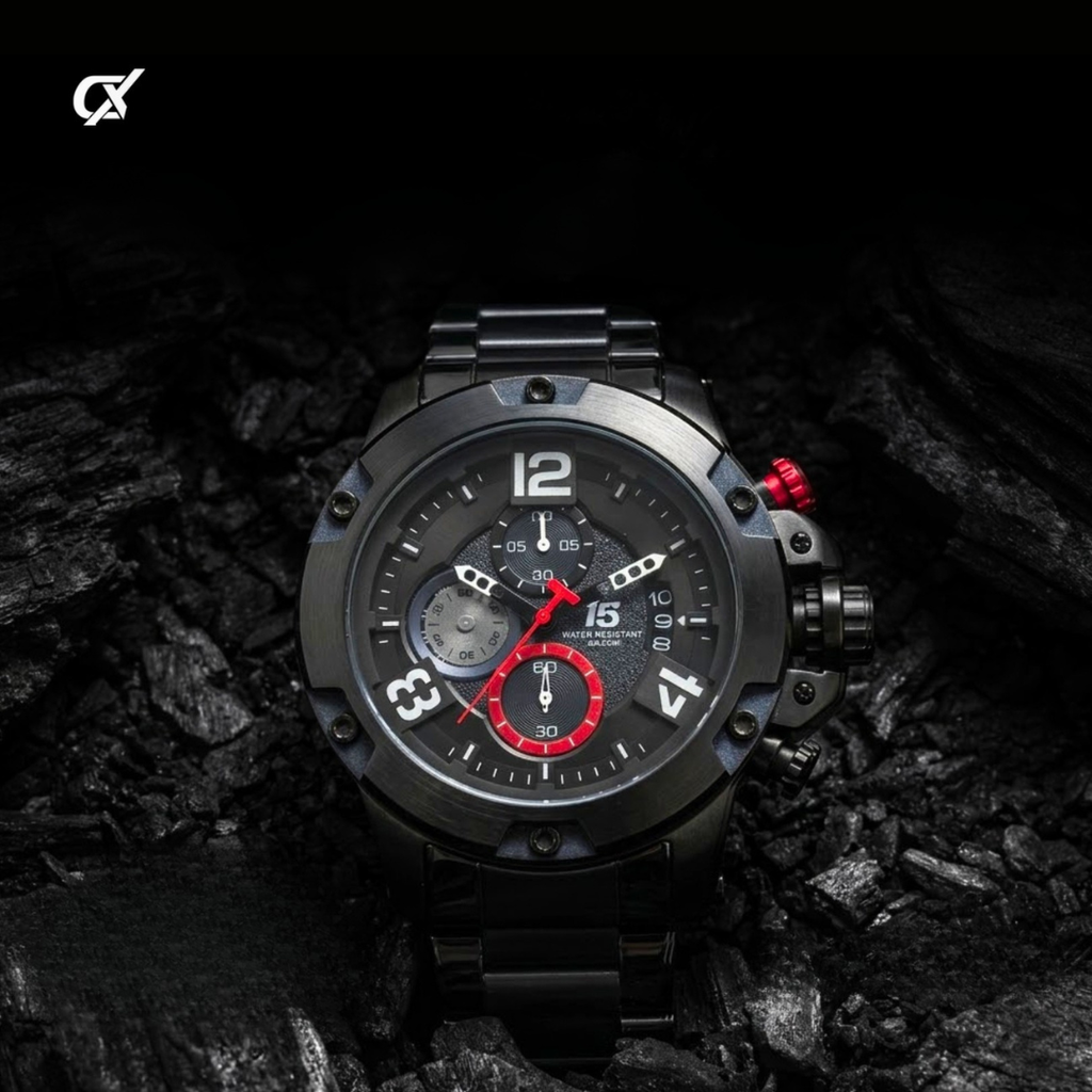 T5 Crimson Accent Black Steel Chronograph Watch