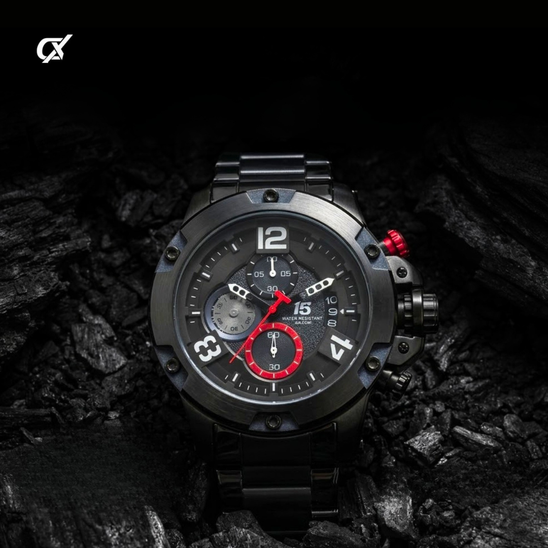 T5 Crimson Accent Black Steel Chronograph Watch