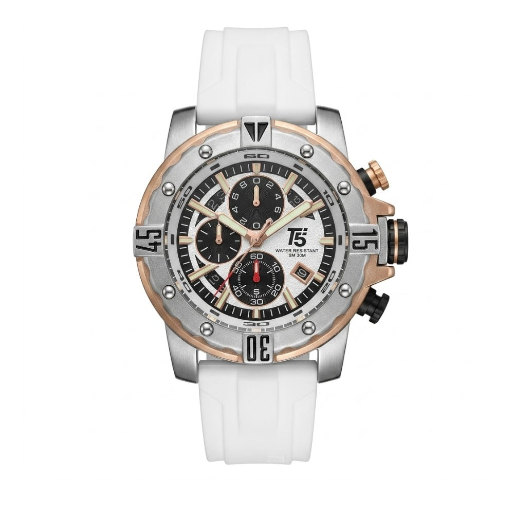 T5 white Silicone Black Dial Multi-Dial Chronograph Watch