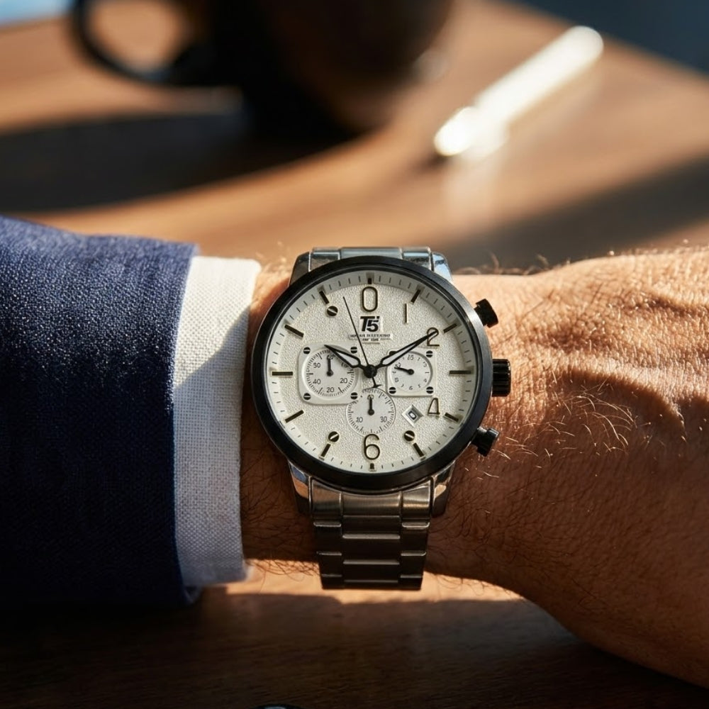 T5  Silver Silicone Black Dial Multi-Dial Chronograph Watch