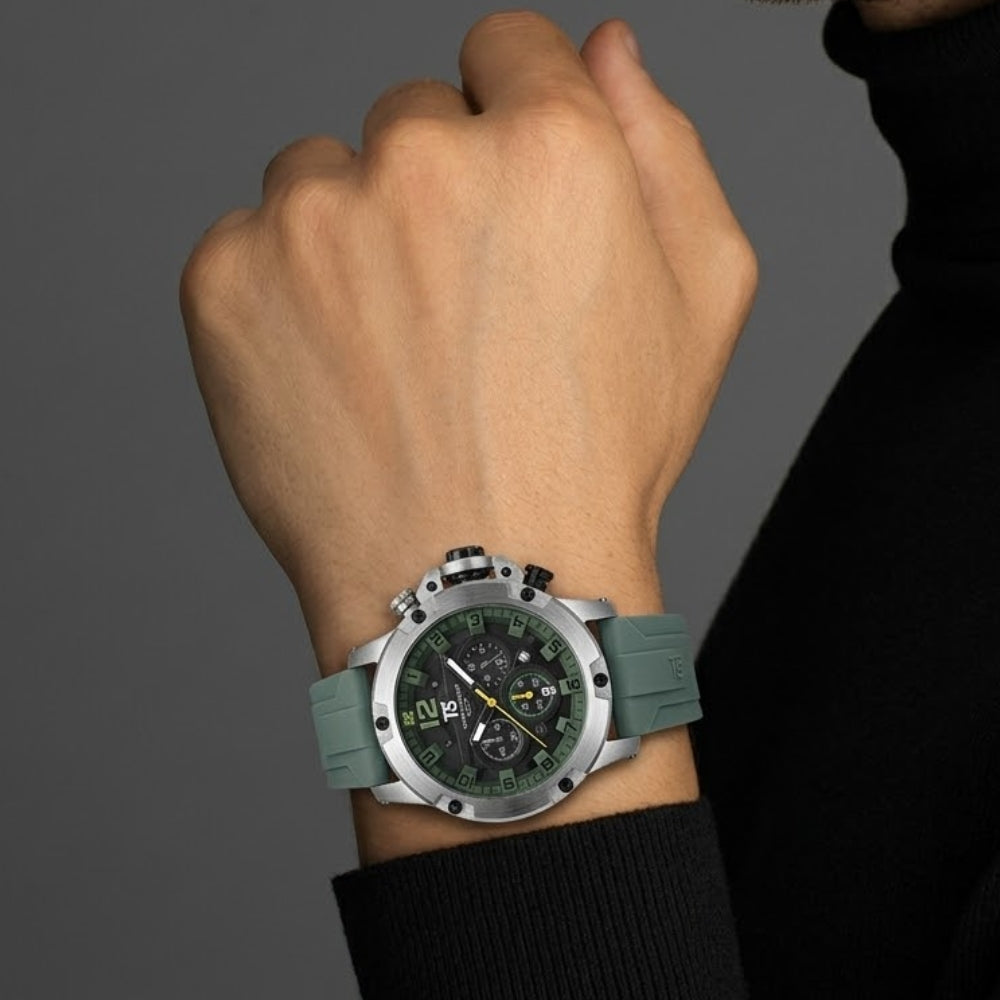 T5 Blue Silicone Black Dial Multi-Dial Chronograph Watch