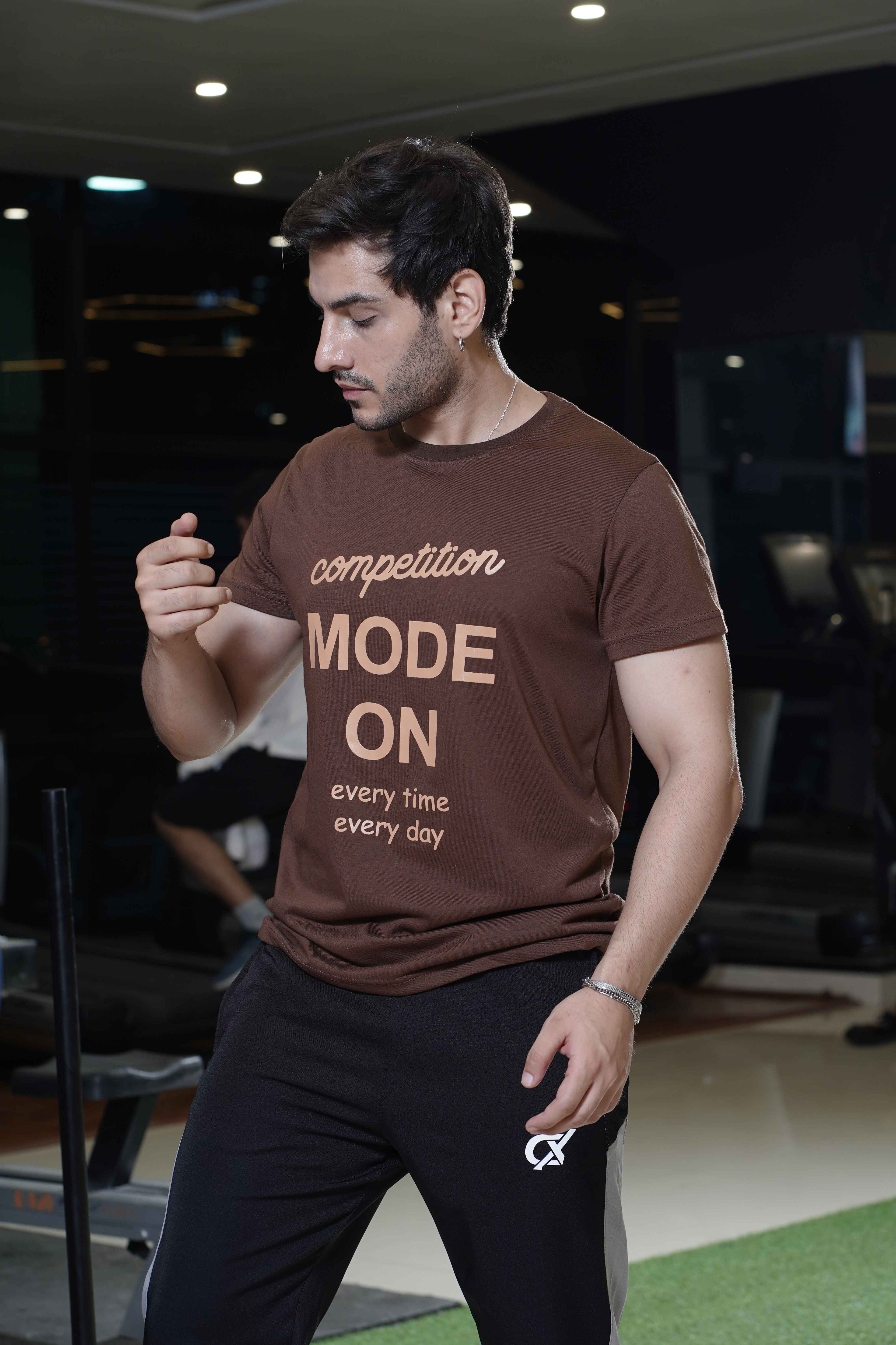 Cx Sporty Typo Half Sleeves Brown T-shirt for Men