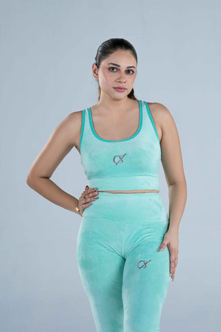 Women's Leggie Bra Set Velour Active in Sea Green