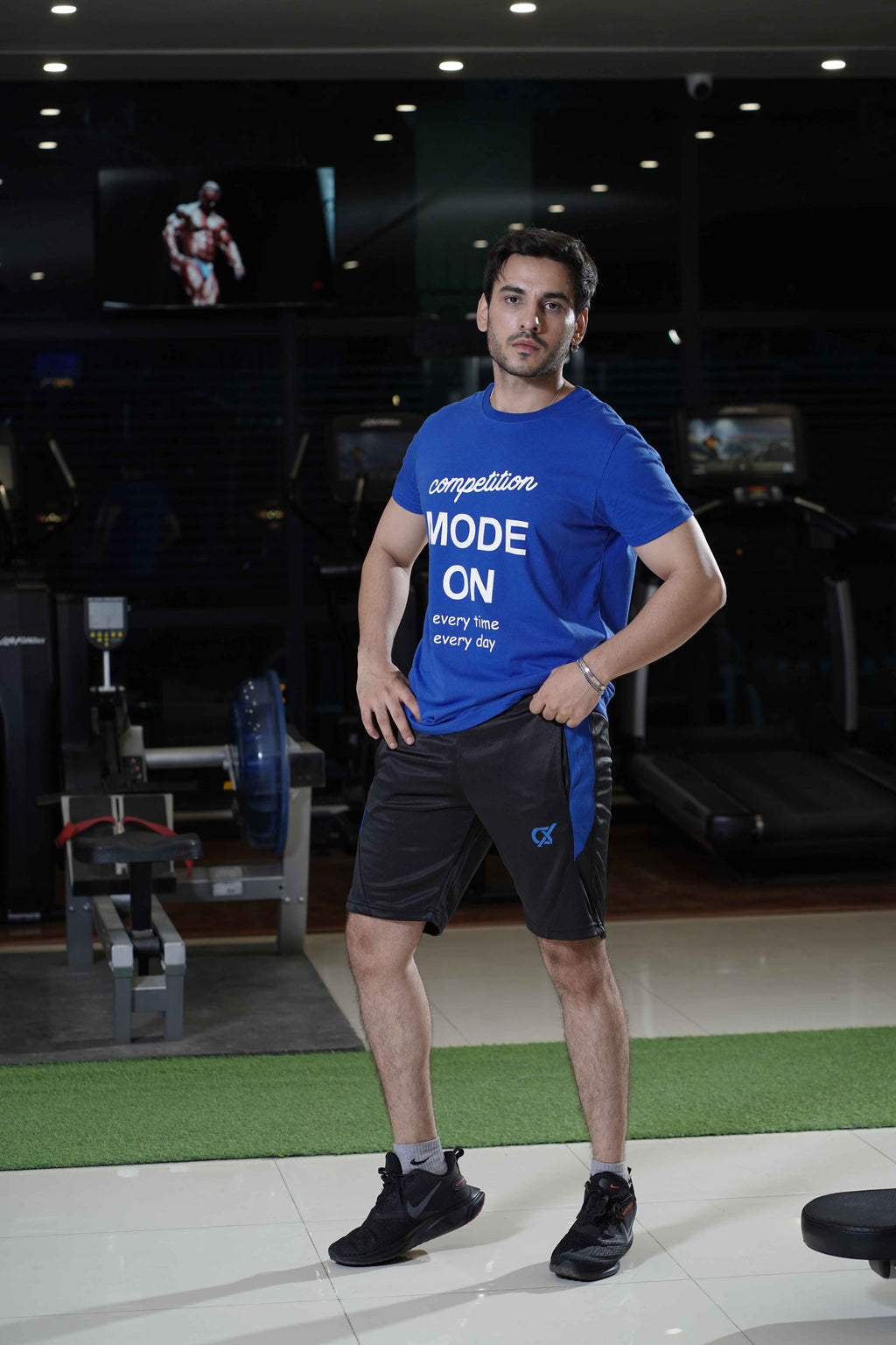 Men's Cx Rhythm Jump Short in Black with Blue Panel