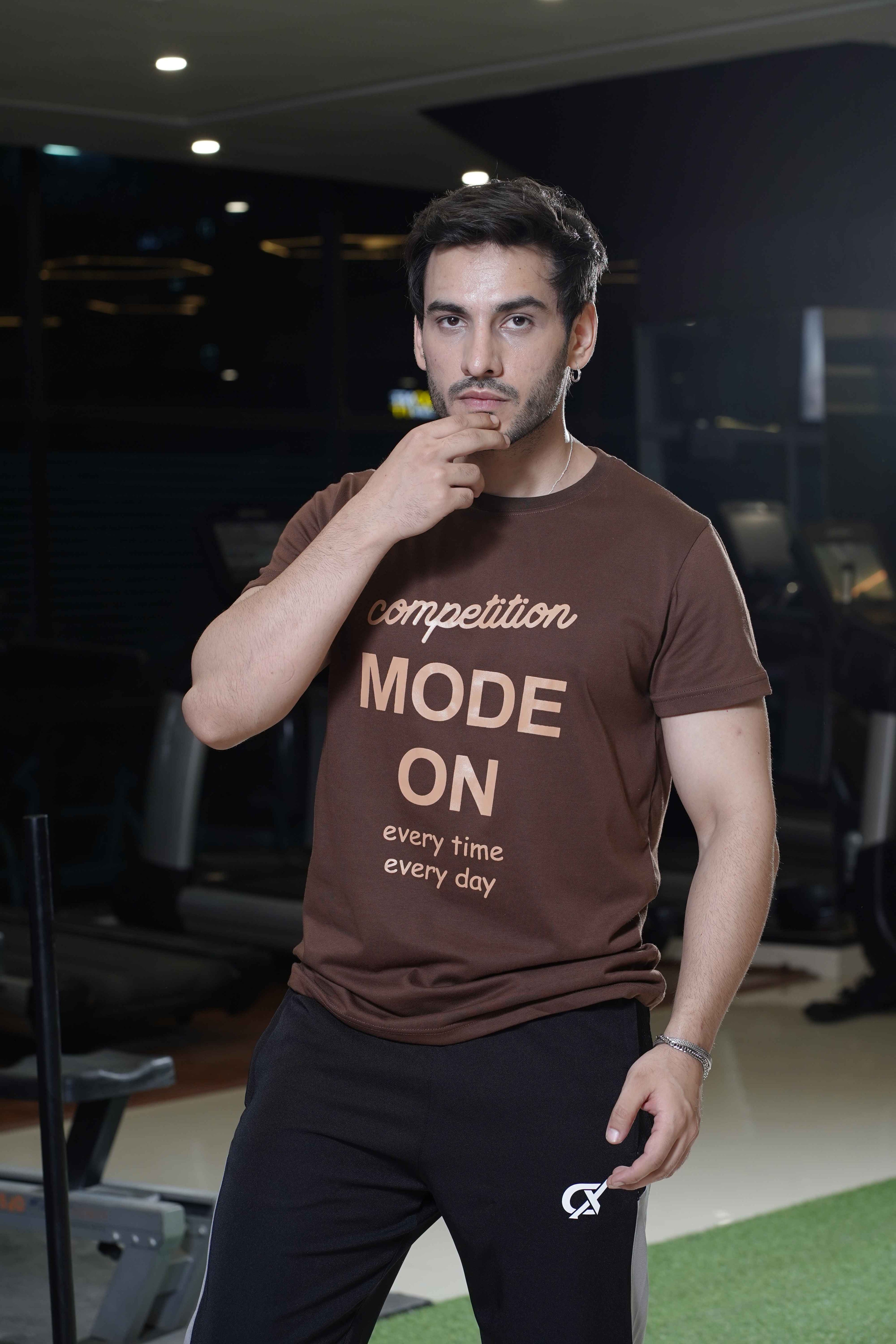 Cx Sporty Typo Half Sleeves Brown T-shirt for Men