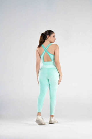 Women's Leggie Bra Set Velour Active in Sea Green