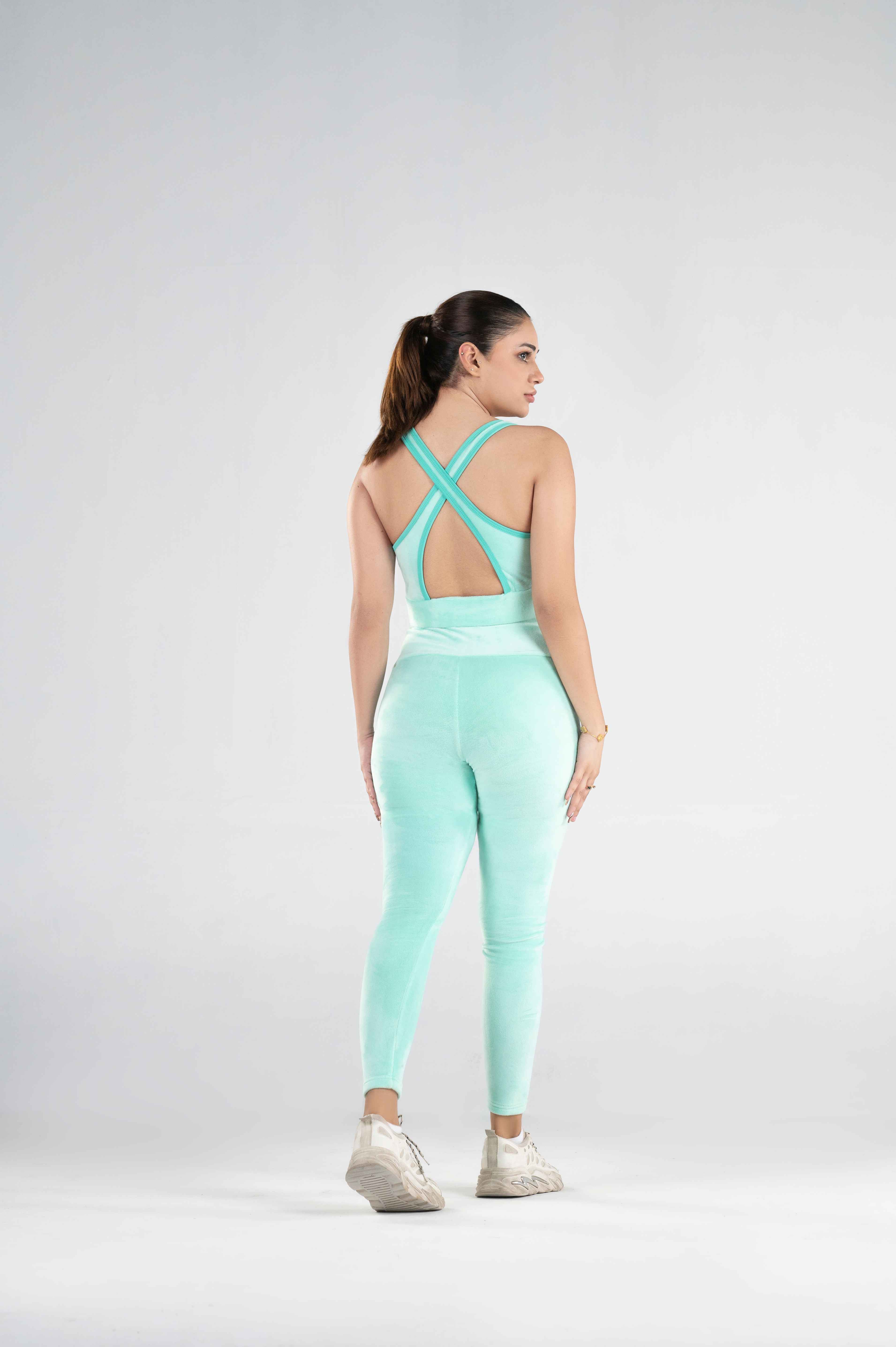 Women's Leggie Bra Set Velour Active in Sea Green