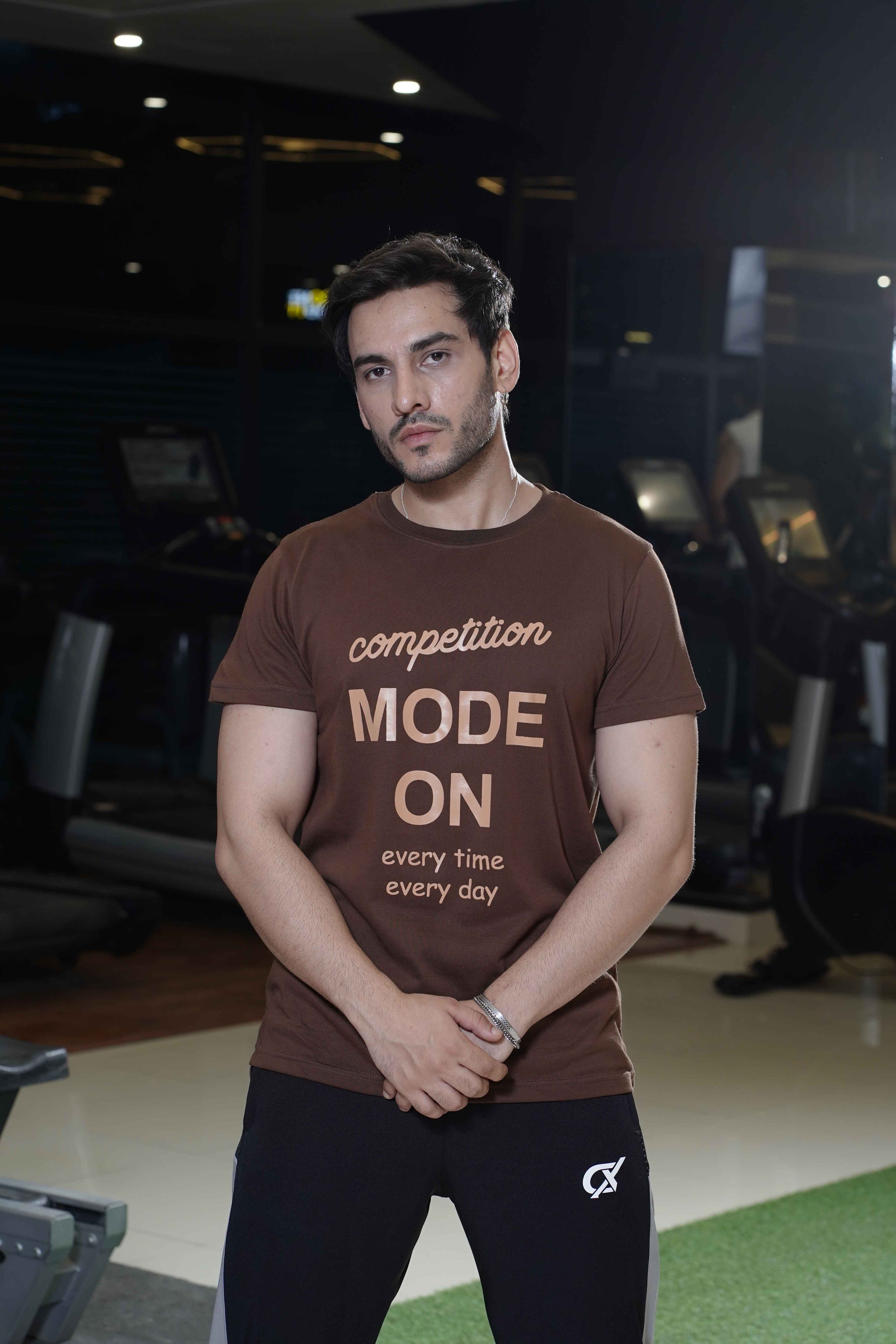 Cx Sporty Typo Half Sleeves Brown T-shirt for Men